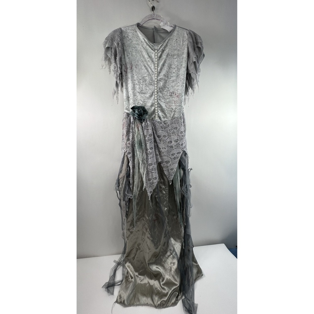 Spirit Halloween Costume Child XL (14-16) Silver‎ Zombie Bride Faux Blood Stains